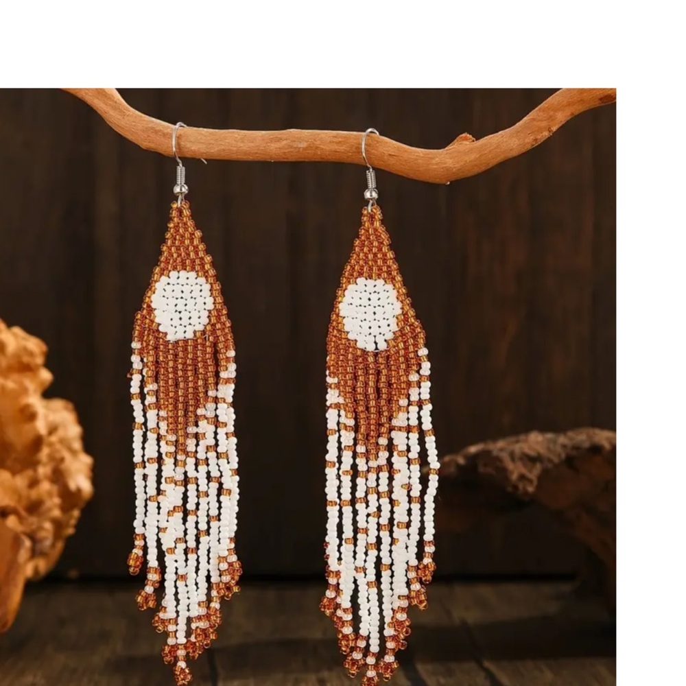 NEW ! Boho “Caramel Sun “ cascade beaded earrings